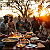 Post: The image showcases a warm and inviting outdoor gathering, likely a backyard dinner among Black men...