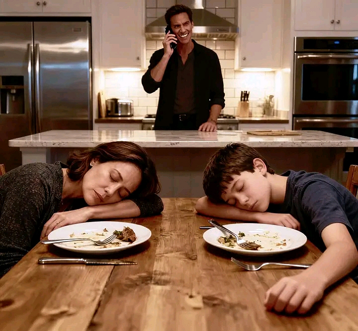 My husband cooked dinner, and right after my son and I ate, we collapsed. Pretending to be...